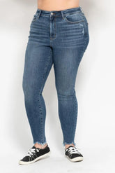 Plus Size High Waist Skinny with Destroy & Shark Bit Hem Judy Blue